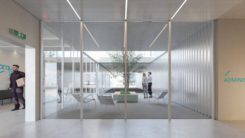 CAM HALL Acqua Publica Locaux, bureaux administratifs, Bastia, Corse, Acqua Publica, architecture, Versini Architectes associés