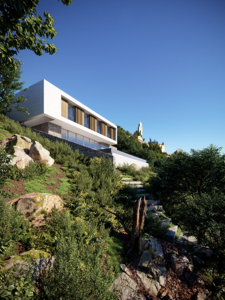 Villa Pietrabugno Villa, vue mer, Pietrabugno, Corse, Vue mer, piscine, architecture, Versini Architectes Associés